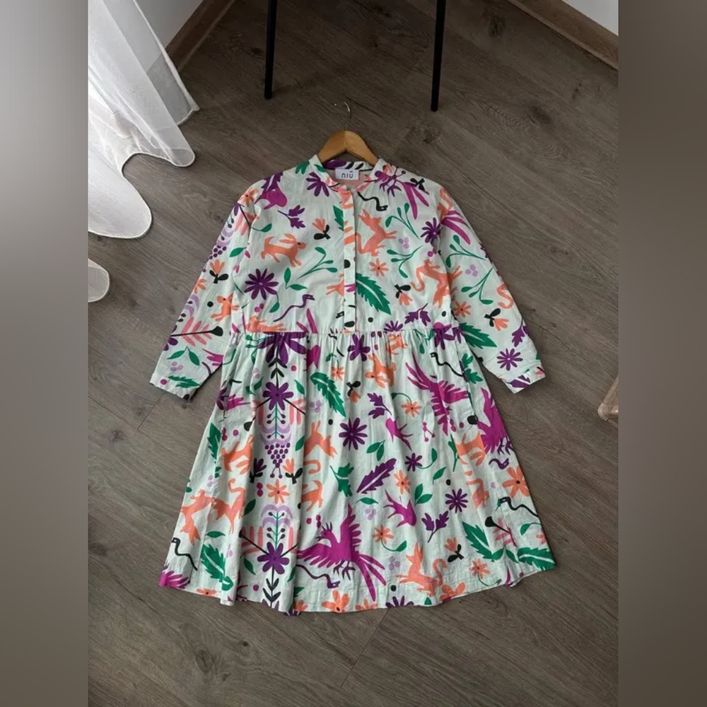 Pink and Green Floral Sundress with Bishop Sleeves
